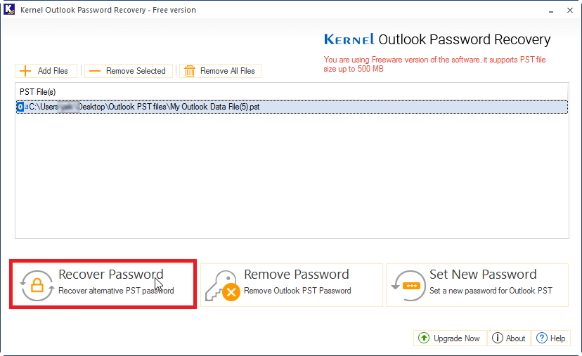 select PST file to recover password