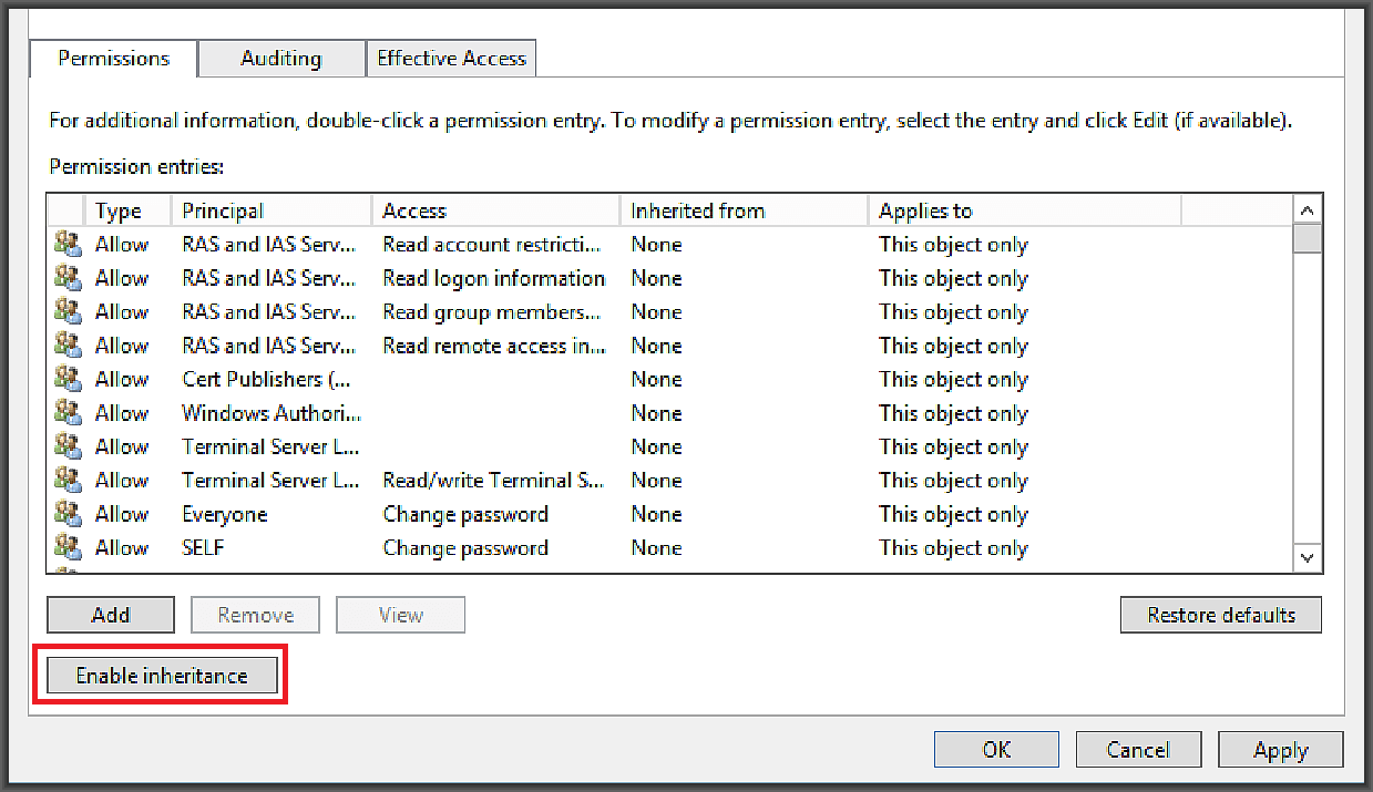 Now verify that all the permissions are enabled