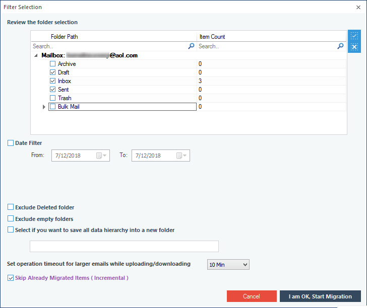 Select the folder to migrate