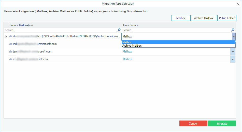 Migration Type Selection