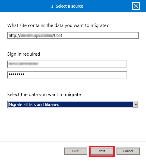 Enter SharePoint Server credentials