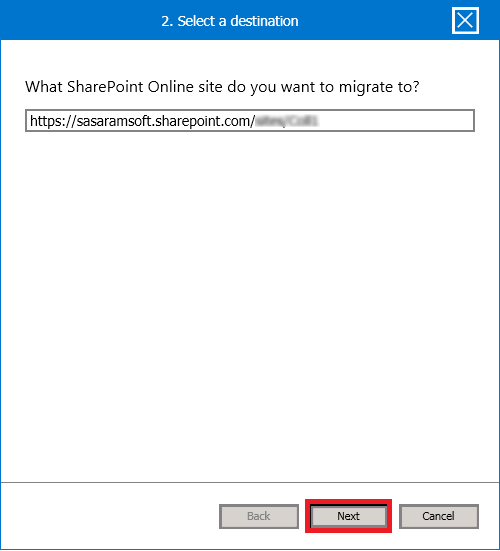 Enter the URL of SharePoint Online site