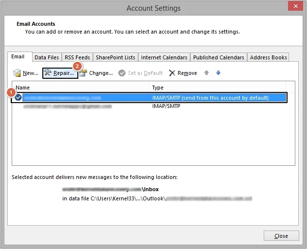 Select required Outlook profile 