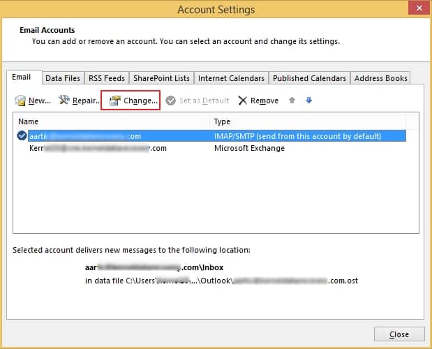 Outlook configured account