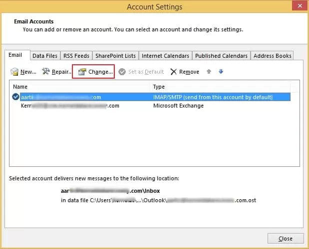 Outlook configured account