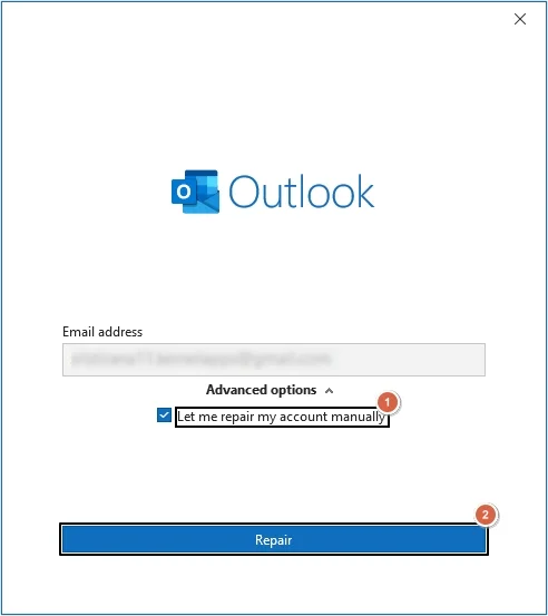 Select Let me repair my account manually 