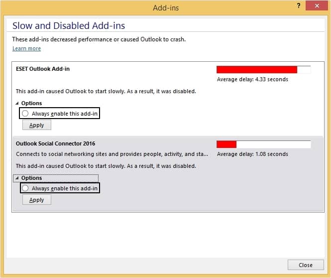 Add-ins window