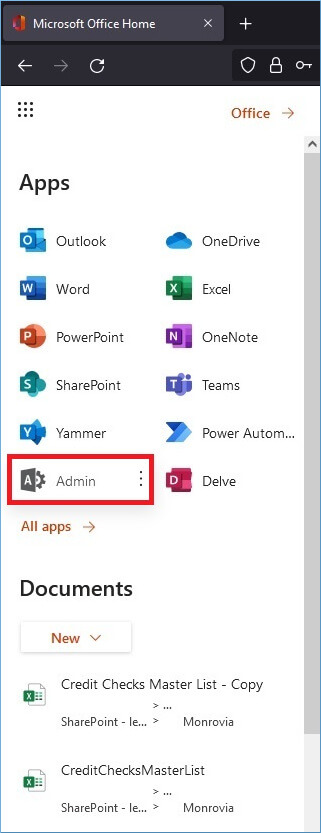 click on Admin option