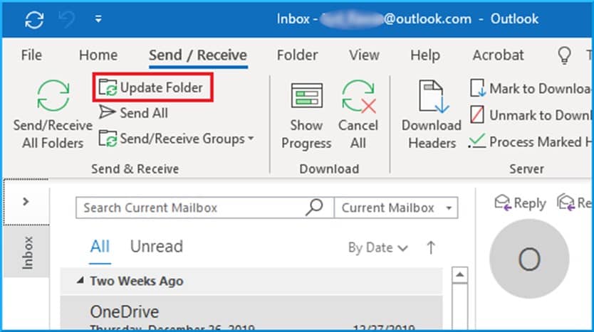 Go to Send Receive tab then Send  Receive Groups  Update Folder