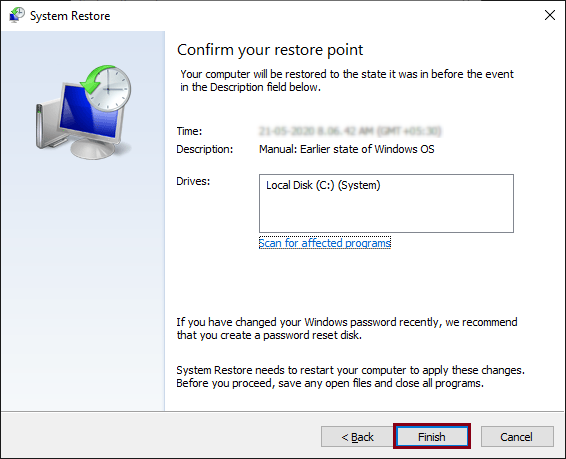 Confirm initiating the restore process by clicking