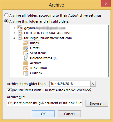 Select desired Location to save archive files