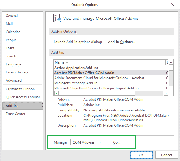 Disable add-ins in Outlook