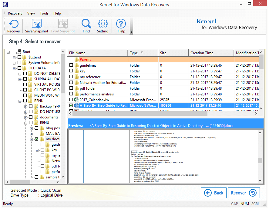 Una vez que el proceso de escaneo se complete, se mostrarán todos los datos recuperados