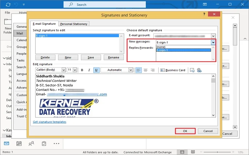 choose newly created signature