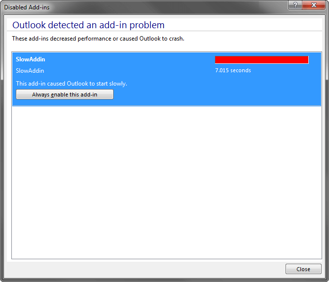 Image result for slow and disabled addin outlook