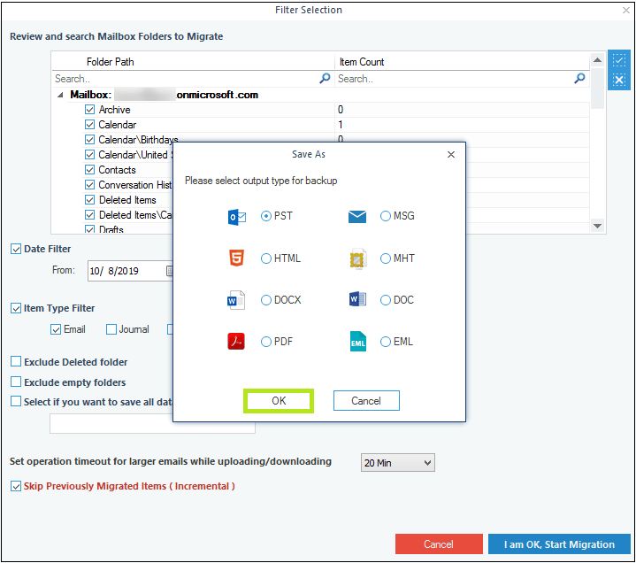 Choose the archiving file format as PST