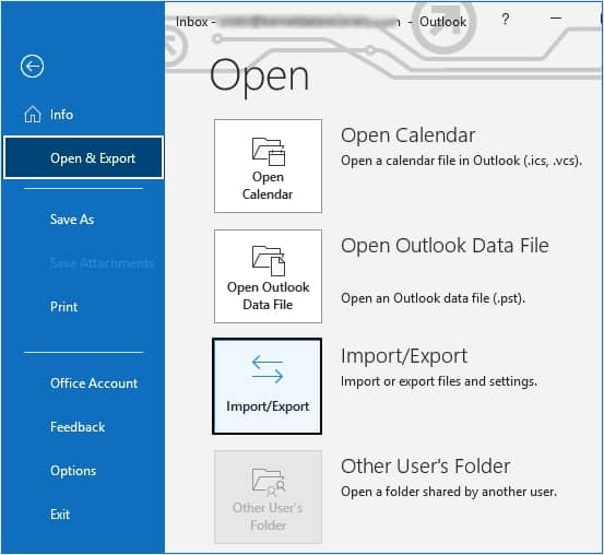 Click on Open and  Export 