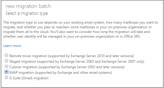 mark IMAP Migration and click on next