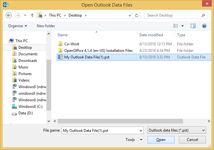 Select Outlook Data File