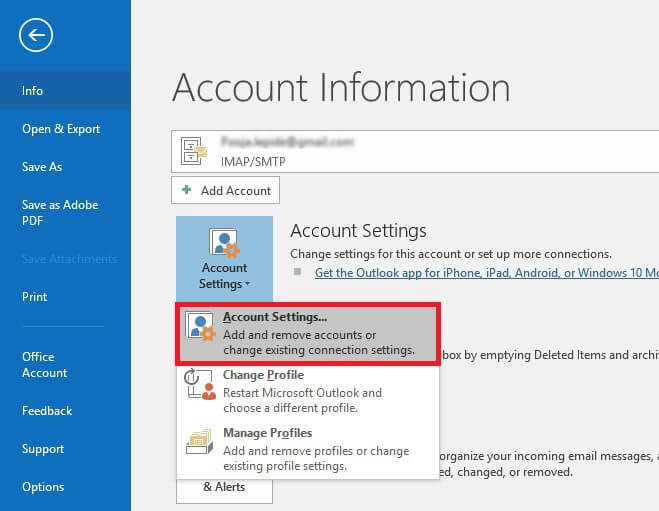 choose Account Settings from the drop-down
