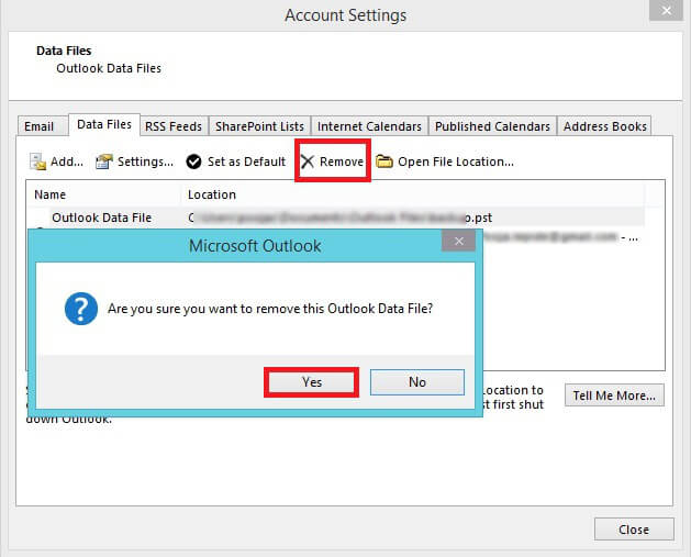 Remove PST File from Outlook 2016