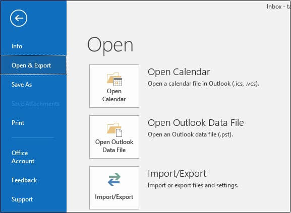 select Open and Export and click Import/Export