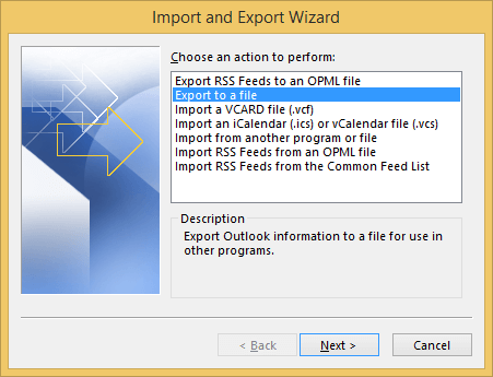 Import and Export Wizard 