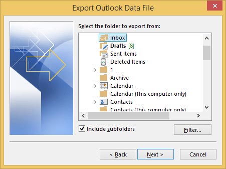 select the IMAP folder you want to backup and click Next
