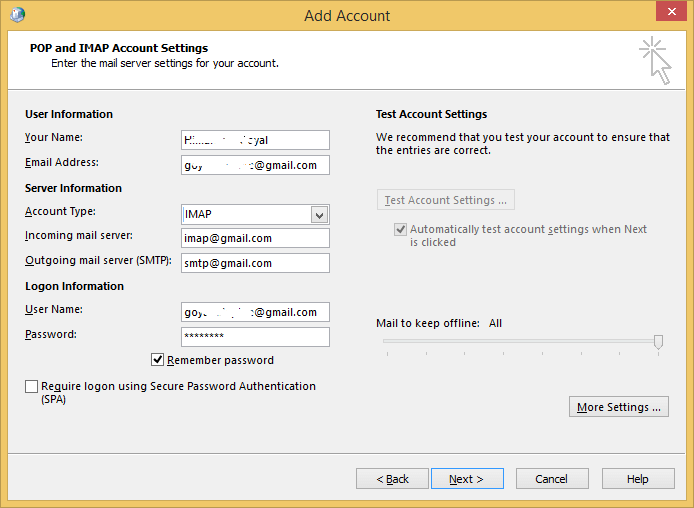 More Settings to add server details