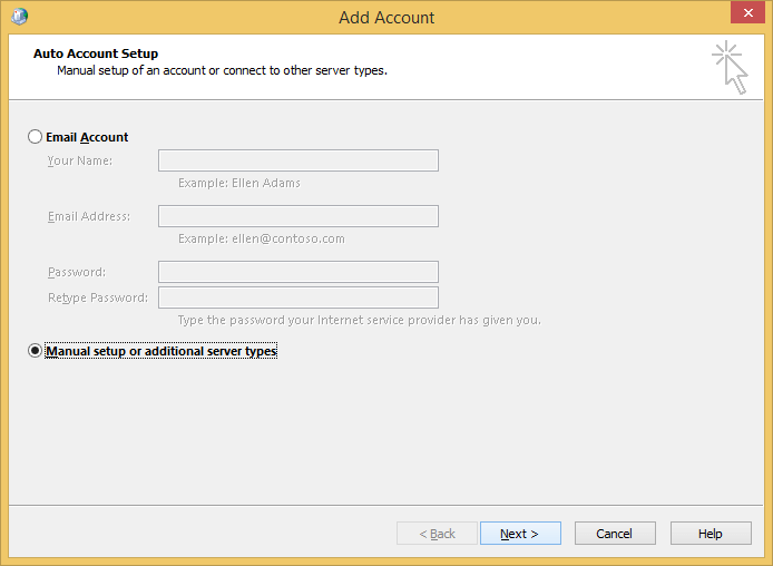 Manual setup for account