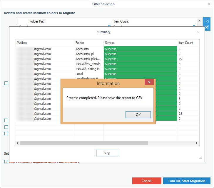 The software will start to back up the IMAP mailbox