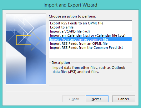 Select Import from another program/file