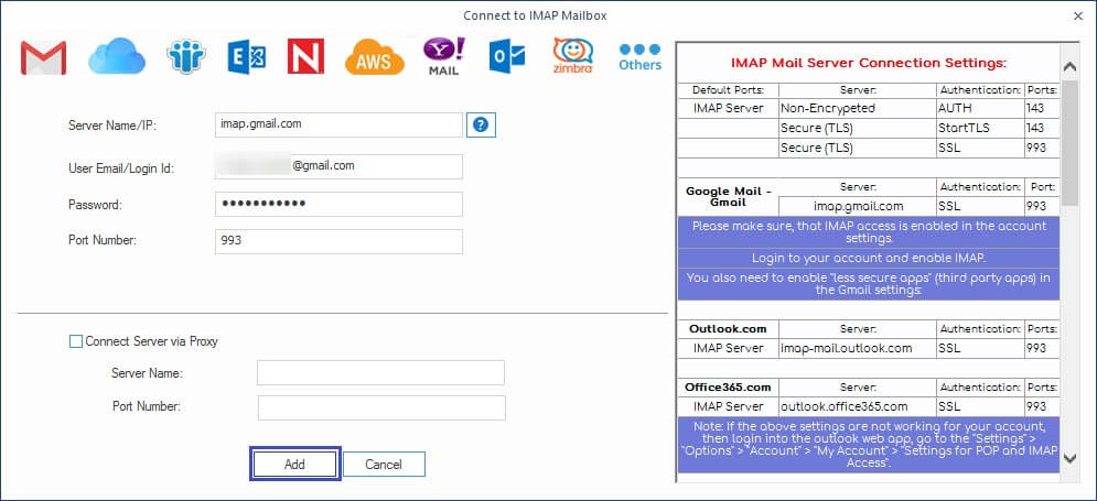 Add IMAP credentials 