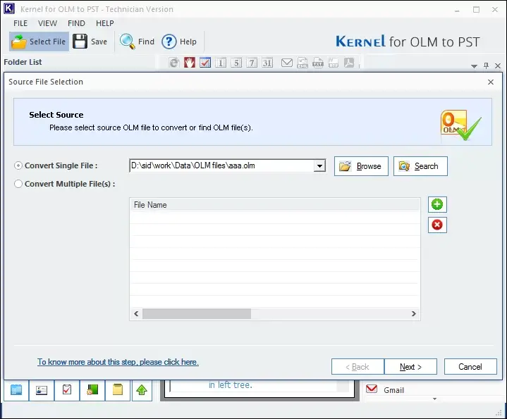 Select single or multiple olm files