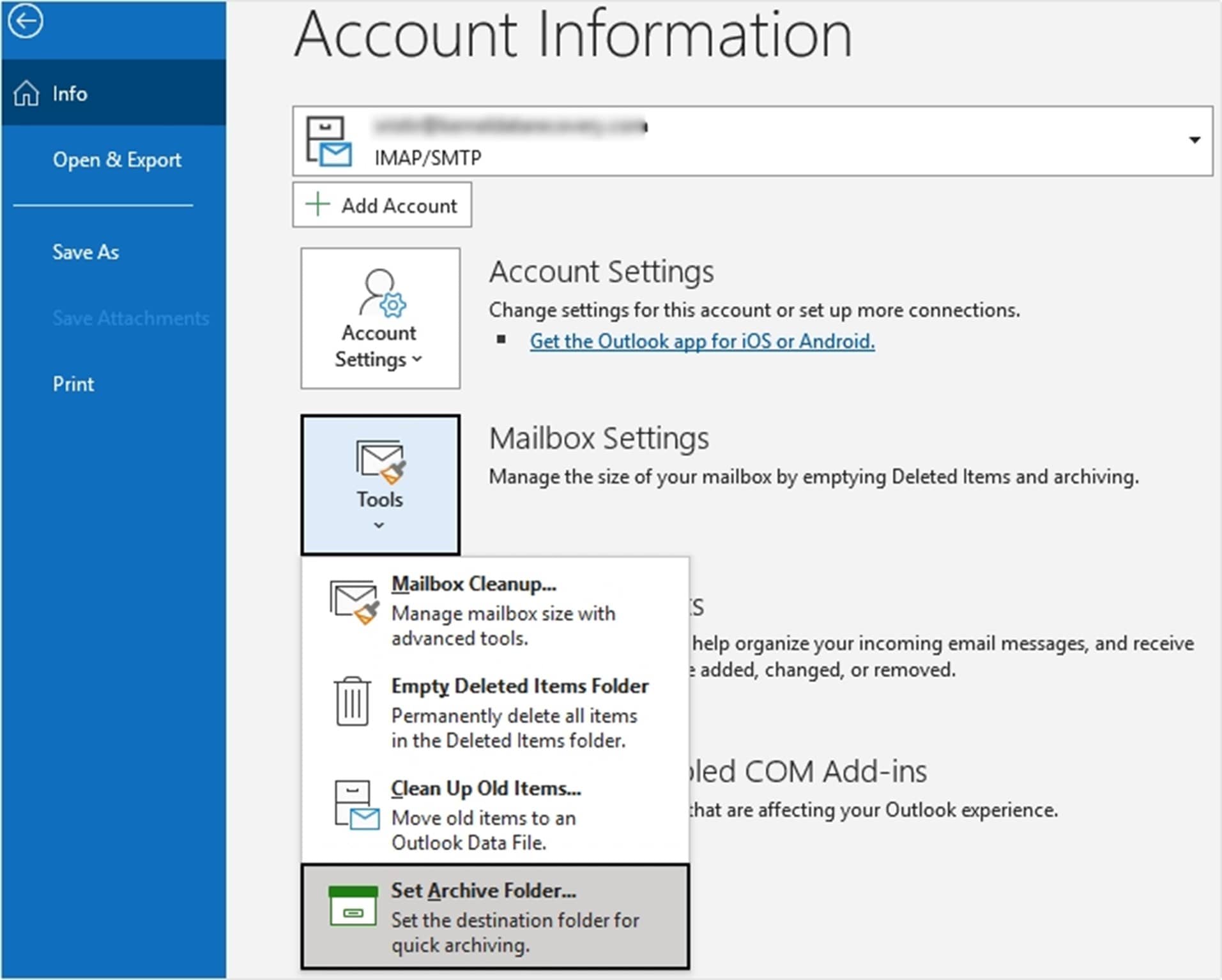 Click on the Mailbox Settings then click Archieve option 