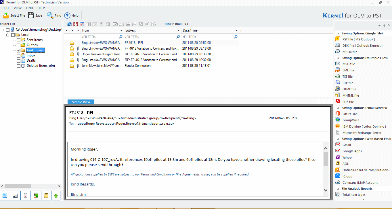 Select any folder and click to preview its emails