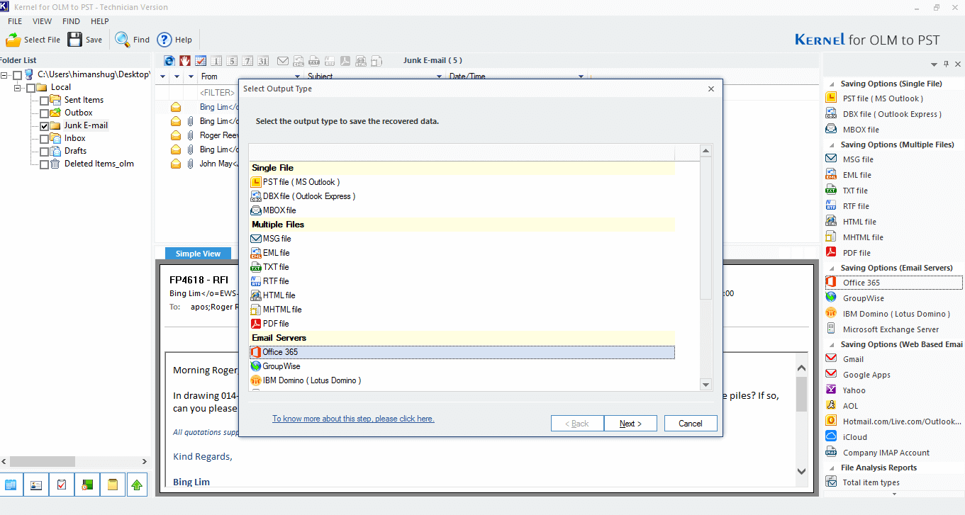 export emails and items to Office 365