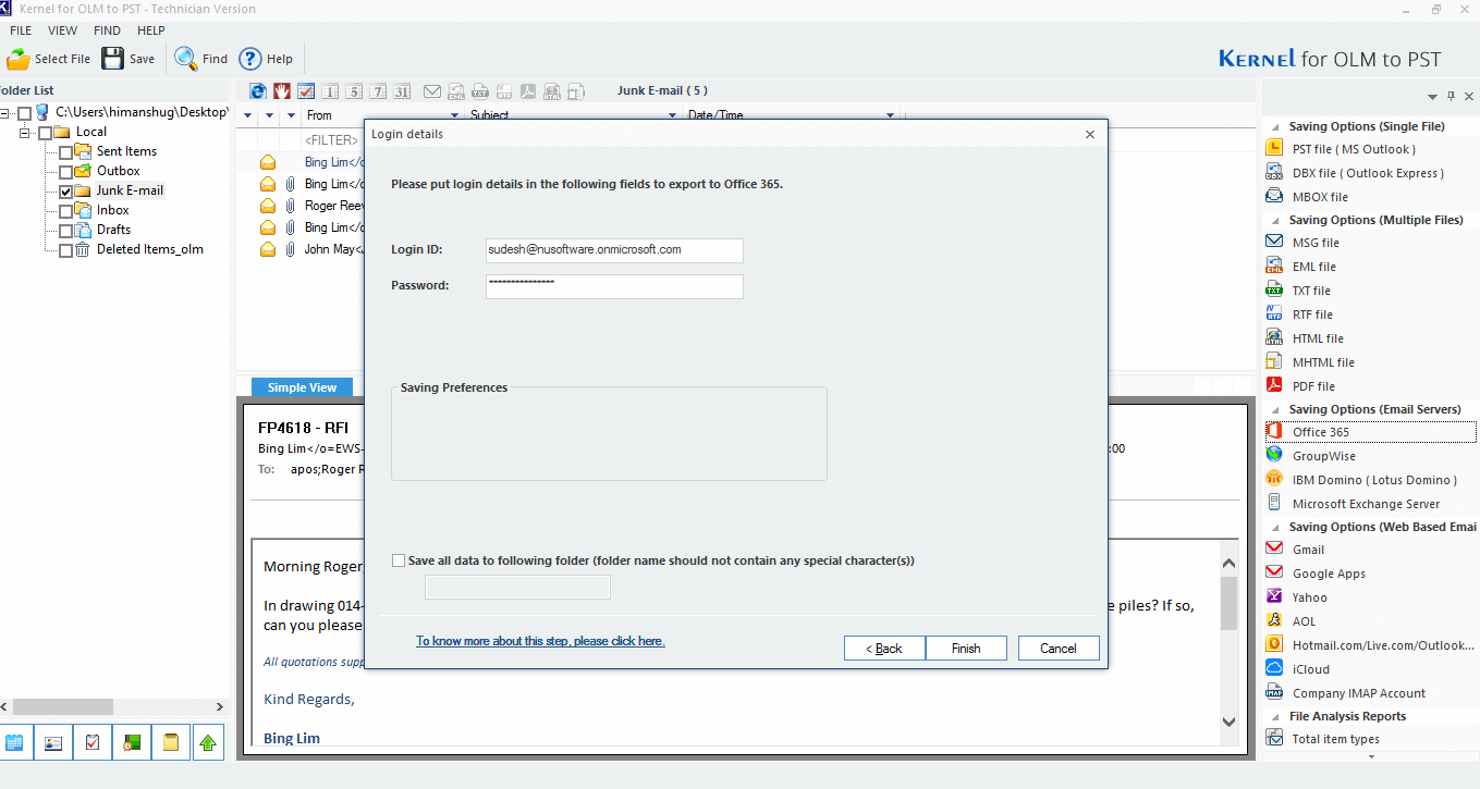 enter the credentials of the Office 365 account