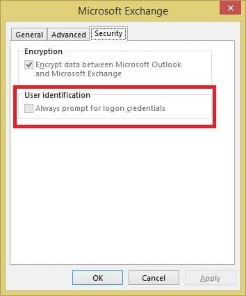 Security tab of Microsoft Exchange