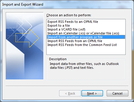 Select Import from another program