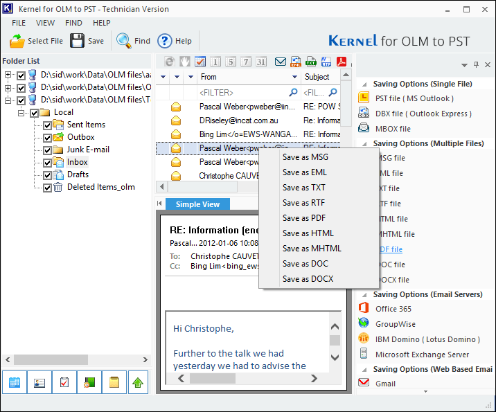 Click PST file from right panel of software