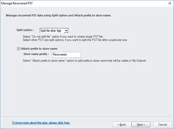 Choose your desired option if you want to split the file or not