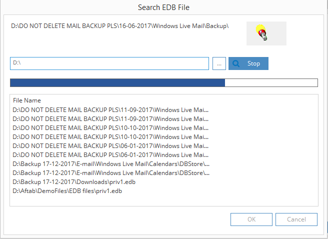 search the EDB file from any folder or drive