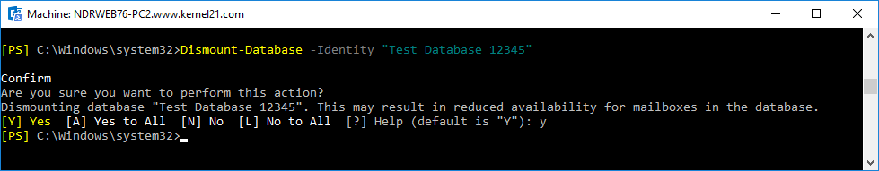 dismount the database from Exchange