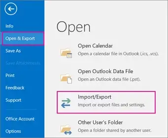 Select open and export then click import and export