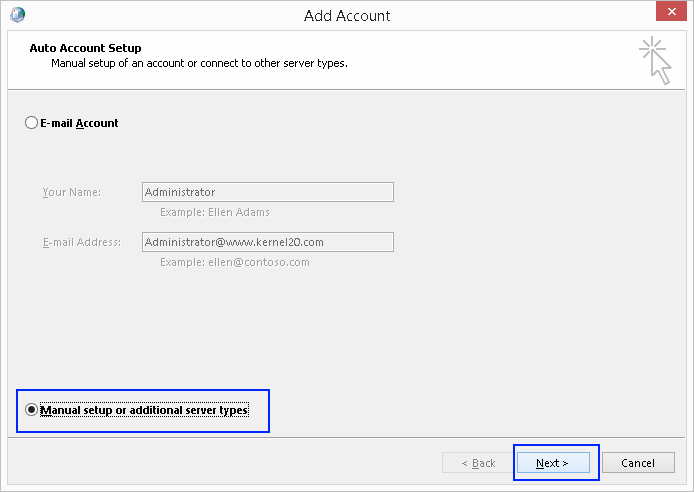Choose Manual Setup or Additional Server