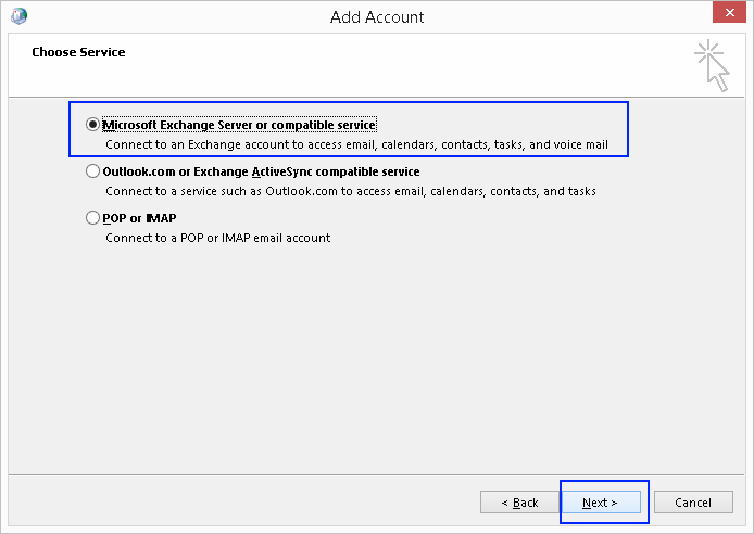 Select Exchange Server or compatible services