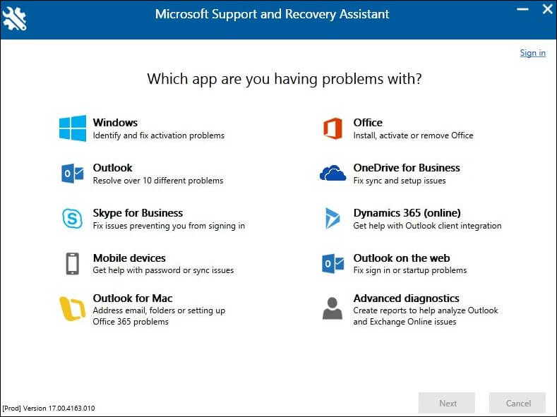 Microsoft Support and Recovery Assistant