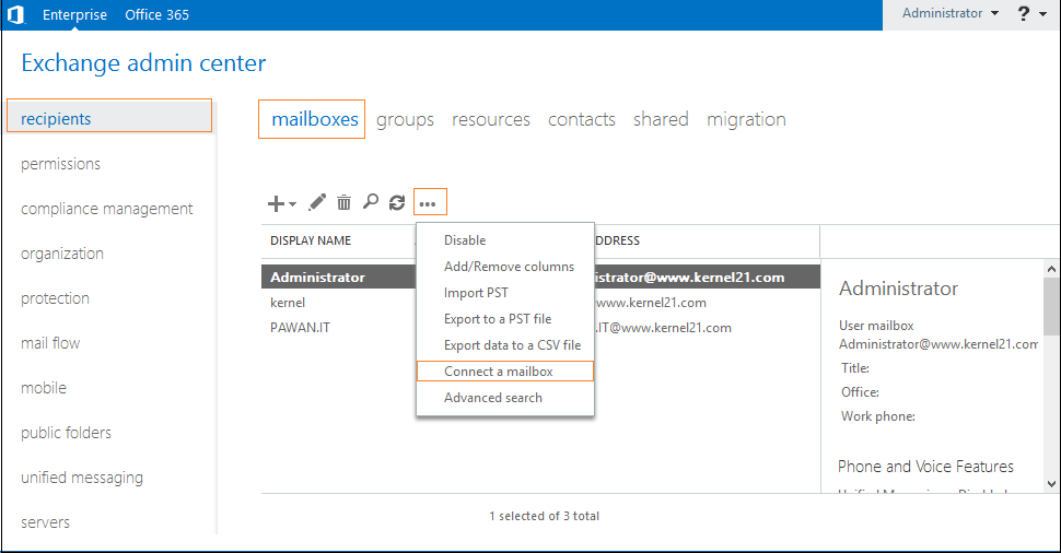 Choose a deleted mailbox from the list