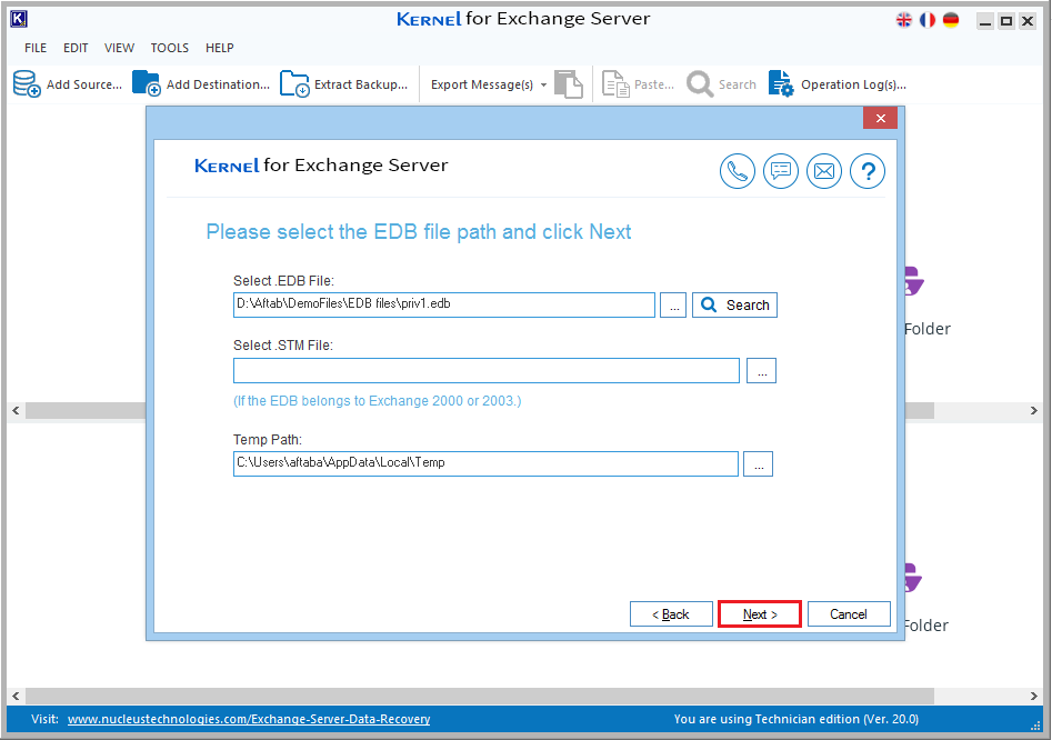 Browse the Edb file from which you want to recover the archive mailbox